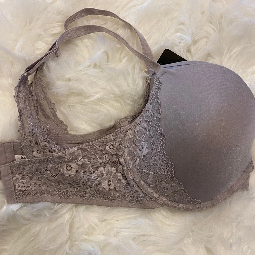 NWT 36 DD Apt. 9 Gray Lace Trim Push Up Bra